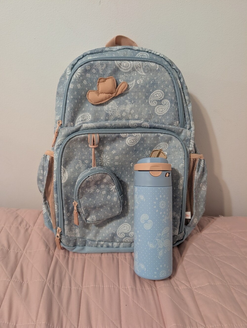 Cat & Jack 17" Kids Backpack And 20oz Stainless Steel Water Bottle Western